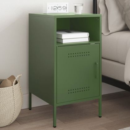 Нощно шкафче, зелено, 36x39x68 см, студеновалцувана стомана
