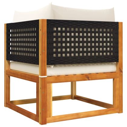 Градински комплект от 5 дивана с възглавници, дърво, акация и ратан