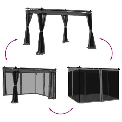 Беседка с мрежести стени, антрацит, 3x3 м, стомана