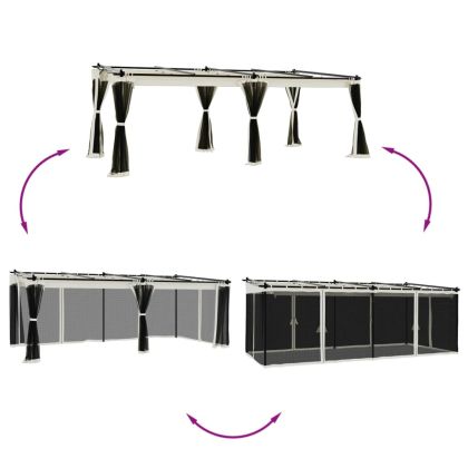 Беседка с мрежести стени, кремава, 6x3 м, стомана