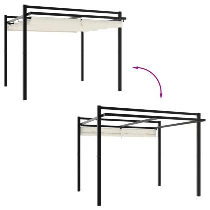 Градински навес с прибиращ се покрив, кремав, 3x3 м, алуминий