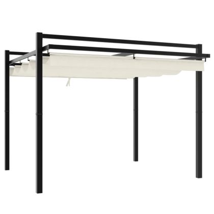 Градински навес с прибиращ се покрив, кремав, 3x3 м, алуминий