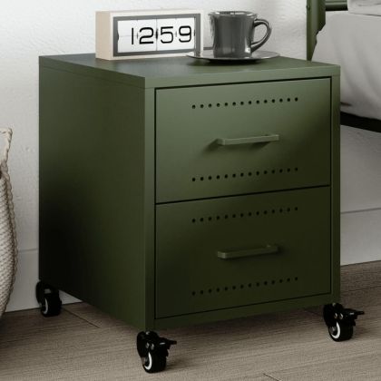 Нощно шкафче, маслиненозелено, 36x39x43,5 см, стомана
