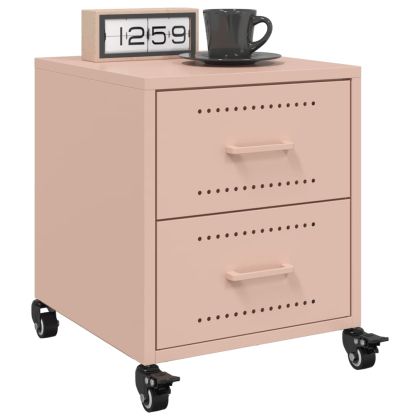 Нощни шкафчета, 2 бр, розови, 36x39x43,5 см, стомана