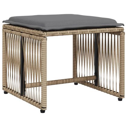 Градински комплект с възглавници, 7 части, бежов полиратан