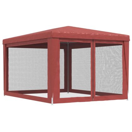 Парти палатка с 4 мрежести странични стени червена 3x4 м HDPE