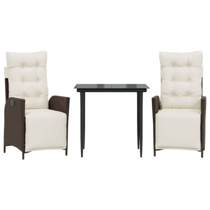 Градински комплект от 3 части с възглавници, кафяв, полиратан