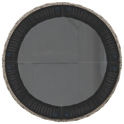 Градински диван с маса и възглавници, кръгъл, сив полиратан