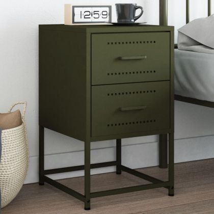 Нощно шкафче, маслиненозелено, 36x39x60,5 см, стомана