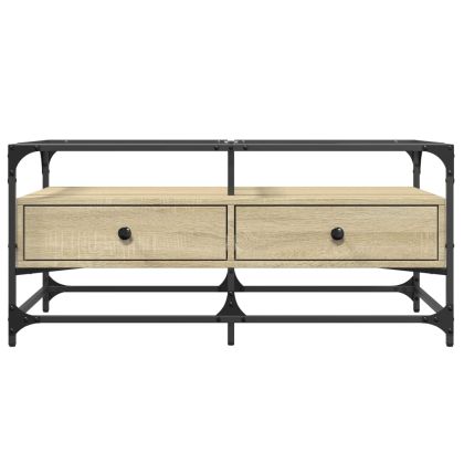 Маса за кафе със стъклен плот, сонома дъб,98,5x50x45см, стомана