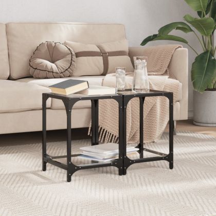 Маси за кафе с прозрачен стъклен плот 2 бр 30x30x40 см стомана