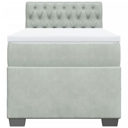 Боксспринг легло с матрак, светлосива, 90x190 см, кадифе