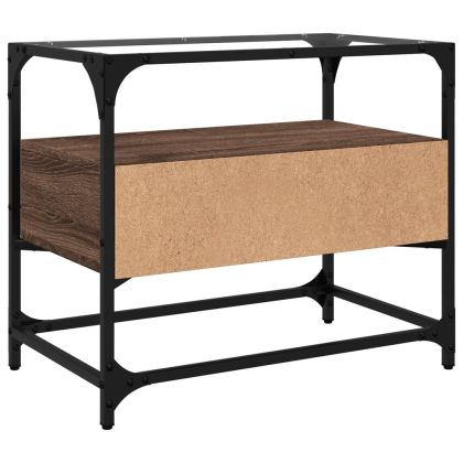 ТВ шкаф със стъклен плот кафяв дъб 60x35x51 см инженерно дърво