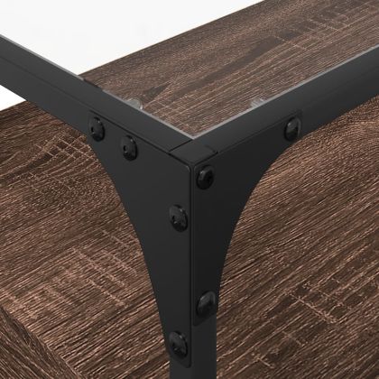 ТВ шкаф със стъклен плот кафяв дъб 60x35x51 см инженерно дърво