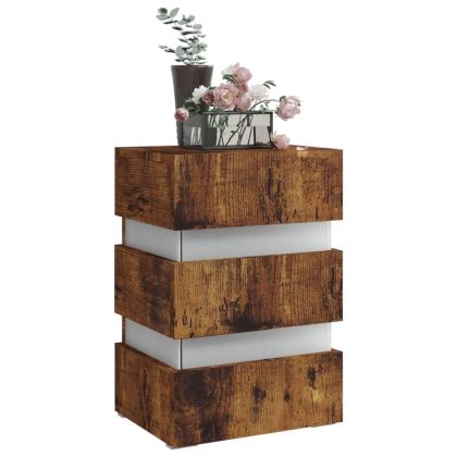 Нощно шкафче с LED, опушен дъб, 45x35x67 см, инженерно дърво