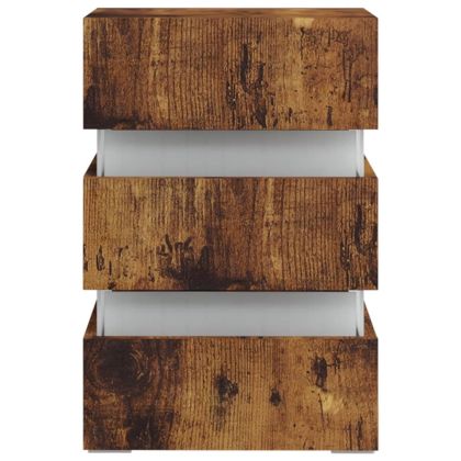 Нощно шкафче с LED, опушен дъб, 45x35x67 см, инженерно дърво