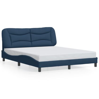 Рамка за легло с LED осветление, синя, 160x200 см, плат