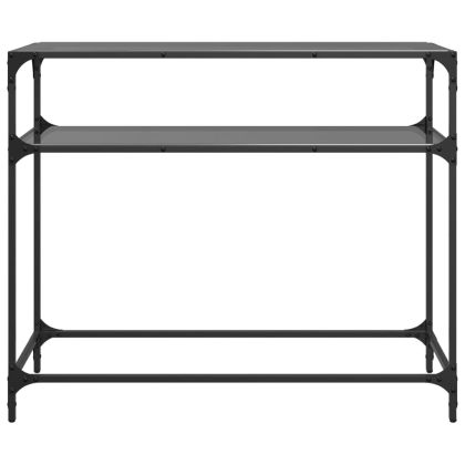 Конзолна маса с черен стъклен плот 98x35x81 см стомана