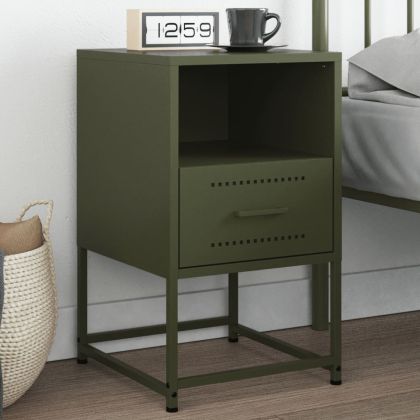 Нощно шкафче, маслиненозелено, 36x39x60,5 см, стомана