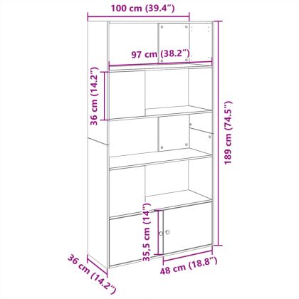 Библиотека, бяла, 100x36x189 см, инженерно дърво