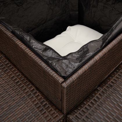 Градински диван с маса и възглавници, ъглов, кафяв полиратан