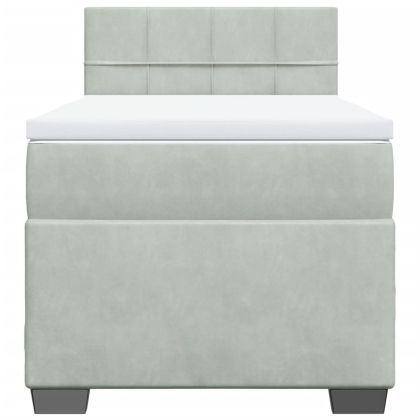 Боксспринг легло с матрак, светлосива, 90x190 см, кадифе