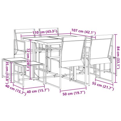 Градински трапезен комплект от 9 части черен текстилен