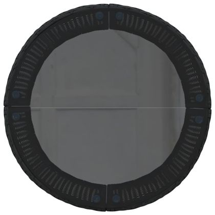 Градински диван с маса и възглавници, кръгъл, черен полиратан