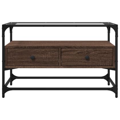 ТВ шкаф със стъклен плот кафяв дъб 80x35x51 см инженерно дърво