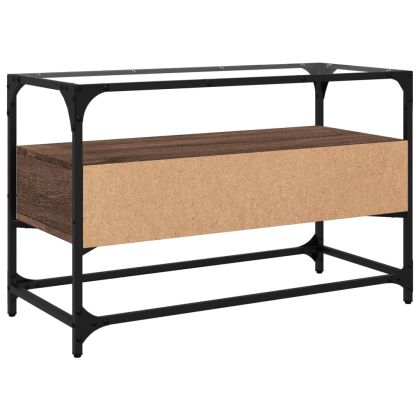 ТВ шкаф със стъклен плот кафяв дъб 80x35x51 см инженерно дърво