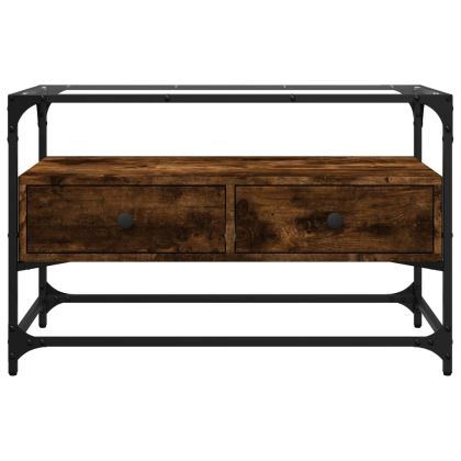 ТВ шкаф със стъклен плот опушен дъб 80x35x51 см инженерно дърво