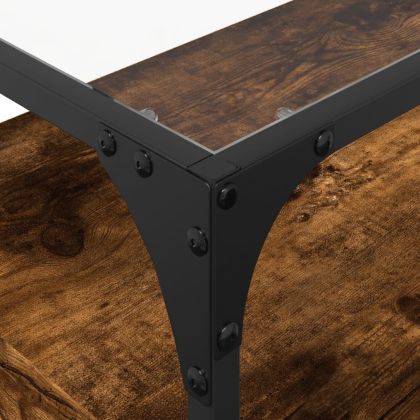 ТВ шкаф със стъклен плот опушен дъб 80x35x51 см инженерно дърво