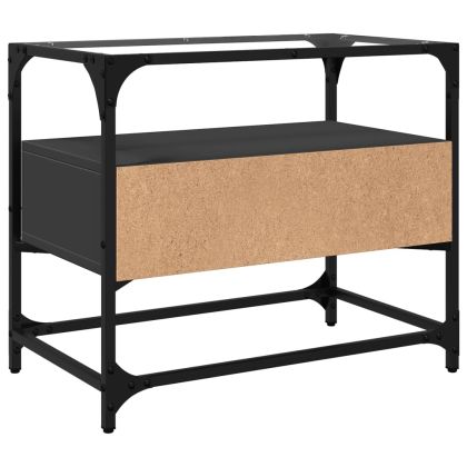 ТВ шкаф със стъклен плот, черен, 60x35x51 см, инженерно дърво