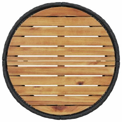 Градински диван с маса и възглавници, кръгъл, черен полиратан