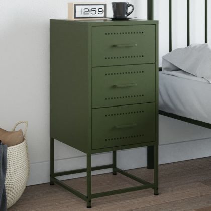 Нощно шкафче, маслиненозелено, 36x39x78 см, стомана