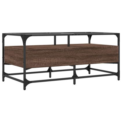 Маса за кафе със стъклен плот, кафяв дъб, 98,5x50x45см, стомана