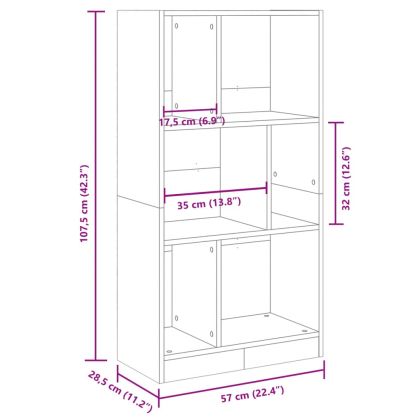Библиотека, бетонно сива, 57x28,5x107,5 см, инженерно дърво