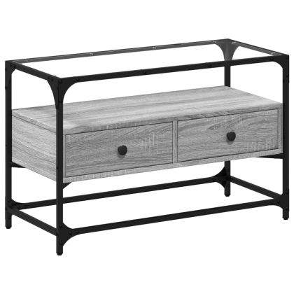 ТВ шкаф със стъклен плот сив сонома 80x35x51 см инженерно дърво