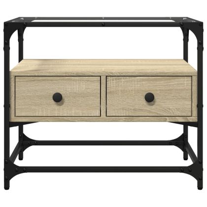 ТВ шкаф със стъклен плот сонома дъб 60x35x51 см инженерно дърво