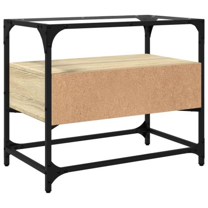 ТВ шкаф със стъклен плот сонома дъб 60x35x51 см инженерно дърво