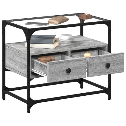 ТВ шкаф със стъклен плот сив сонома 60x35x51 см инженерно дърво