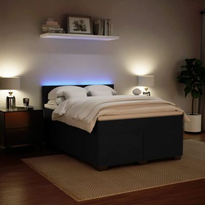 Боксспринг легло с матрак, черно, 140x190 см, кадифе