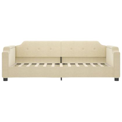 Канапе с изтеглящо легло и чекмеджета кремаво 80x200 см плат