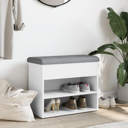 Пейка за обувки, бяла, 62x32x50 см, инженерно дърво
