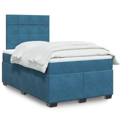 Боксспринг легло с матрак, синьо, 120x190 см, кадифе