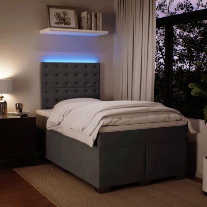 Боксспринг легло с матрак, тъмносиво, 120x200 см, кадифе