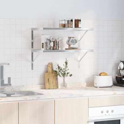 Стенни рафтове 2 бр 75x40x3 см сребристи неръждаема стомана