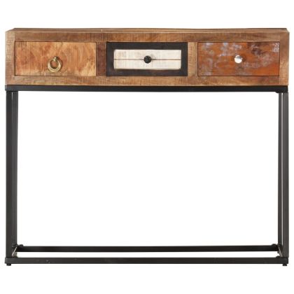 Конзолна маса, златисто, 90x30x75 см, регенерирано дърво масив