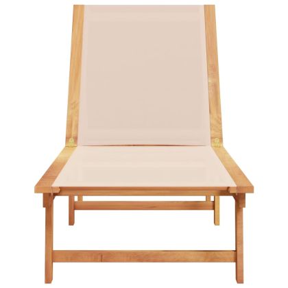 Шезлонг, кремав, масивно дърво акация и textilene