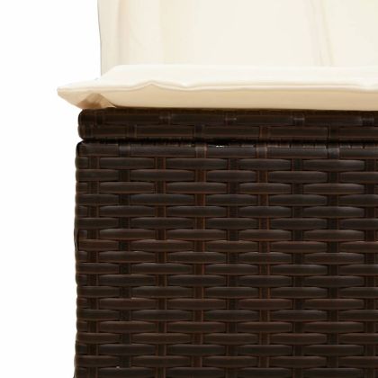 Двоен шезлонг с покрив и завеси кафяв полиратан